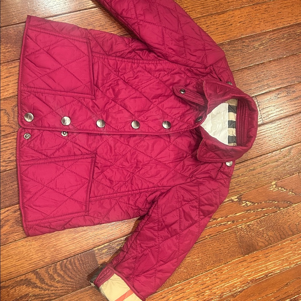 Burberry Children's Quilted Jacket Nova Check Burgundy Size 3Y - Picture 3 of 10